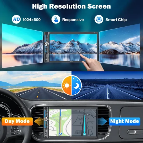 Miniatura 7 de PLZ Radio de estéreo de coche de 7" inalámbrico de doble DIN Apple Carplay para receptores de audio de coche, Bluetooth, pantalla táctil Car Play