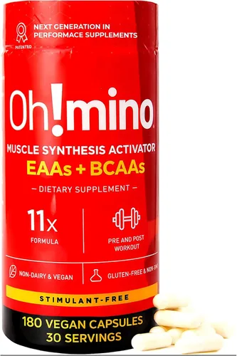 Oh!mino Suplemento de aminoácidos esenciales, cápsulas sin estimulantes, los 9 EAA, BCAA, el aminoácido perfecto para entrenamientos, energía