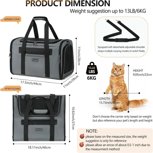 Miniatura 2 de Transportador de viaje para gatos. Bolsa transportadora plegable para perros de lados suaves de hasta 20 libras, transportador de mascotas a prueba