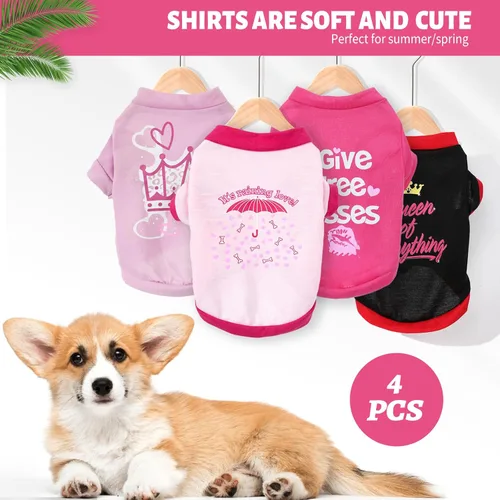 Miniatura 2 de 4 camisas para perro, ropa para perros de primavera y verano, lindo patrón, suave y transpirable, camiseta para mascotas, ropa para cachorros