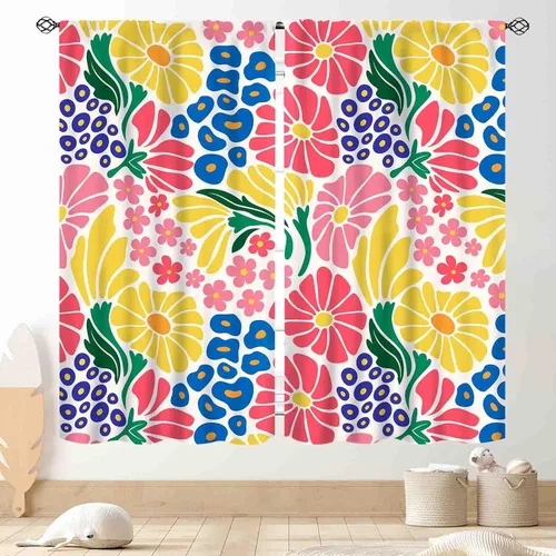 Cortinas florales bohemias de los años 70, retro, de mediados de siglo, abstracto, hippie, funky, colorido, brillante, estético, para dormitorio,