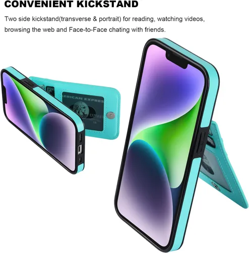 Miniatura 5 de KIHUWEY Compatible con iPhone 14 Funda Cartera con Soporte para Tarjeta de Crédito, Tapa de Cuero Premium con Cierre Magnético Soporte Funda