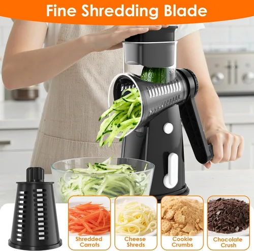 Miniatura 6 de MealHelper Rallador rotativo de queso de 5 cuchillas y picador de verduras con caja de almacenamiento y manivela, trituradora compacta para quesos