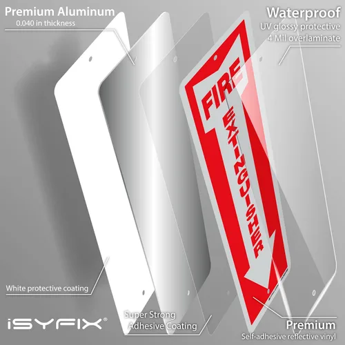 Miniatura 3 de iSYFIX Letrero para extintor de incendios – Paquete de 2 carteles reflectantes de aluminio 040 100% libre de óxido, laminado para máxima resistencia