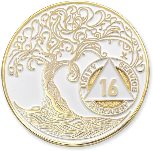 Miniatura 267 de 20 Year Sobriety Mint Twisted Tree of Life - Medallón de recuperación AA chapado en oro, fichas y fichas, color negro