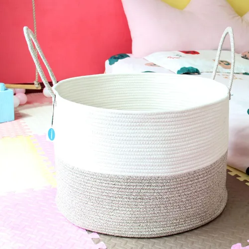 Miniatura 9 de Casaphoria Cesta de cuerda de algodón XXXL para sala de estar, cesta de almacenamiento tejida con asa larga para mantas, toallas y almohadas, cesta