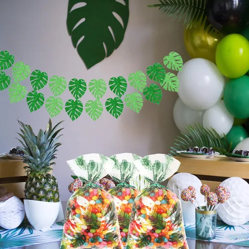 Miniatura 4 de 100 bolsas de celofán transparentes, 15 x 25 cm, bolsas de celofán con hojas de palma hawaianas para galletas, para envolver regalos, poner dulces