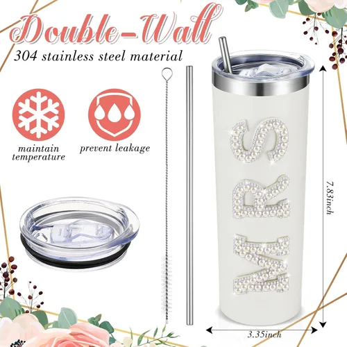 Miniatura 2 de Zhehao Vasos para novia, de 20 onzas, regalo para novia, vasos de acero inoxidable con tapa, pajita, regalo para novia, botella de agua