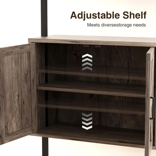 Miniatura 6 de Estantería de escalera con gabinete, estantería industrial de 6 niveles con diseño de escalera para montaje en pared con gabinete estilo granja