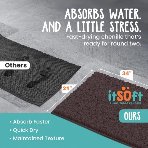 Miniatura 3 de Alfombras de baño de chenilla, alfombrillas de baño de felpa absorbente de secado rápido, suaves y lavables a máquina, alfombra antideslizante