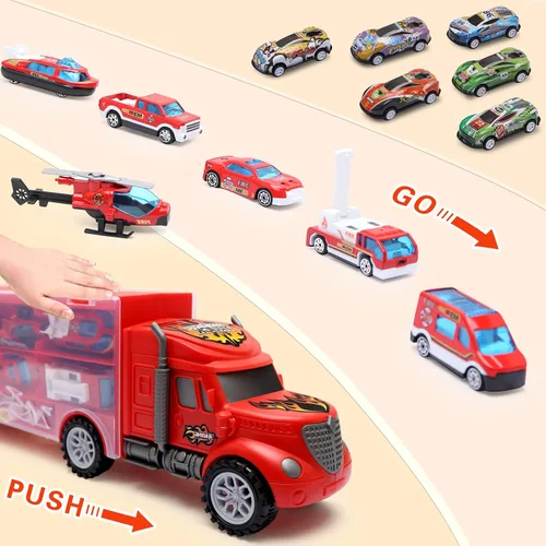 Miniatura 8 de Juguetes para niños de 3 a 4 años, juego de transporte de camiones grandes con 12 vehículos fundidos a presión, camiones, juguetes, autos, regalos