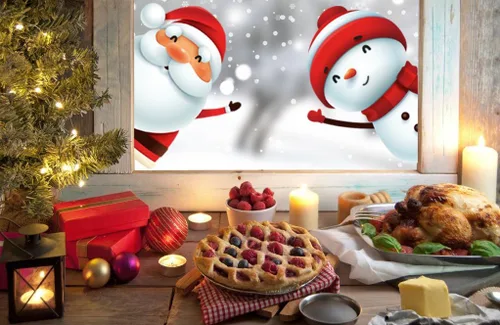 Miniatura 2 de 130 piezas de calcomanías decorativas de Navidad para ventanas, calcomanías de copo de nieve de Navidad con Papá Noel y renos