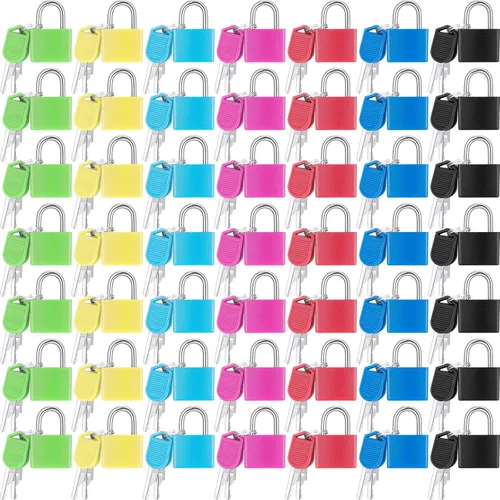 Miniatura 8 de Yulejo 35 cerraduras pequeñas con llaves para equipaje, mini candados para maleta, candados de viaje de metal multicolor para escuela, gimnasio