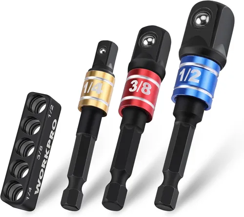 Miniatura 8 de WORKPRO Juego de Adaptadores de Dado de Grado de Impacto, Unidad de 1/4", 3/8" y 1/2", Punta de Destornillador con Extensión y Soporte, para Taladro