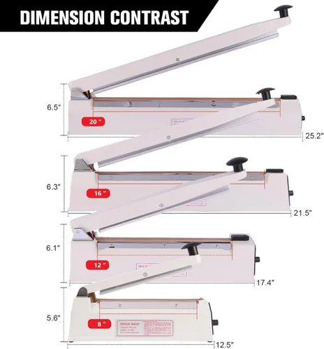 Miniatura 2 de Sellador de impulso comercial de 12 pulgadas - Máquina de sellado térmico manual con tira de 0.118 in, cuerpo de aluminio para envases de plástico