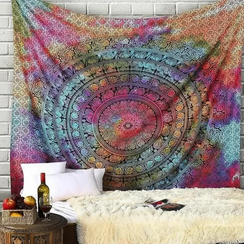 Miniatura 17 de Craft Trade - Tapiz de algodón indio con mandala para pared, decoración estética boho hippie para sala de estar, meditación y dormitorio - Amarillo