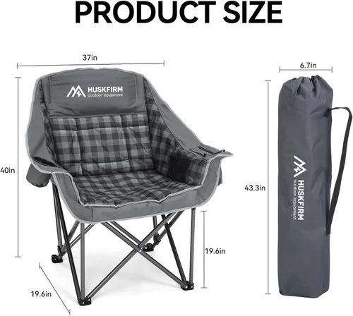 Miniatura 3 de Huskfirm Paquete de 2 sillas de campamento acolchadas de gran tamaño, sillas de campamento plegables de alta resistencia con portavasos y bolsa Gris