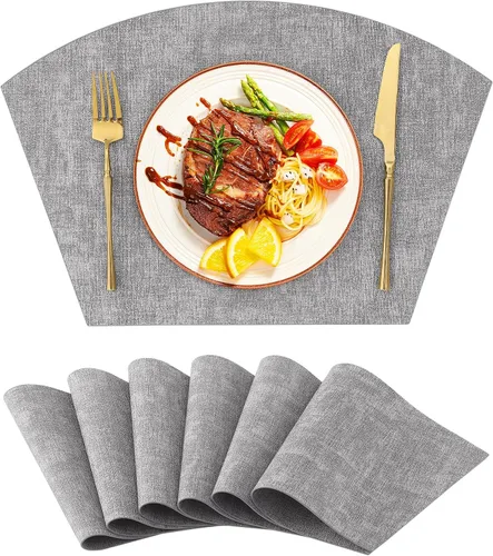 Miniatura 21 de Homaxy Juego de 4 manteles individuales para mesa redonda, lavables en forma de cuña, de piel sintética, lavables, para cocina, cena, para Beige
