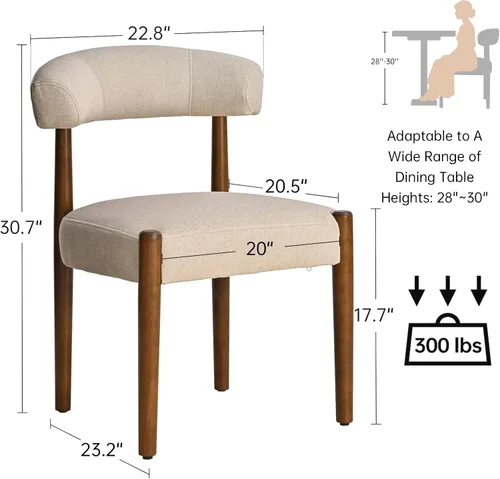 Miniatura 2 de VKNOW Juego de 2 sillas de comedor de madera, modernas sillas de comedor tapizadas con patas de madera de nogal y respaldo curvo, sillas de cocina