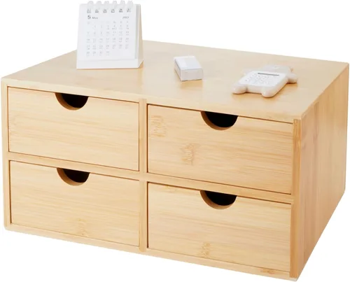 Miniatura 10 de Charmewooden Organizador de escritorio de bambú con cajones, organizador de encimera con cajones, cajón de almacenamiento de maquillaje, 2 cajones