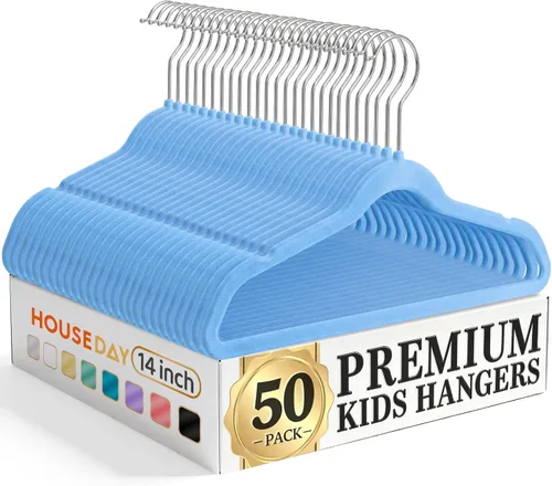 Miniatura 13 de HOUSE DAY Perchas de terciopelo para bebés de 11 pulgadas, paquete de 50 perchas color beige de primera calidad para niños, ropa de bebés y niños