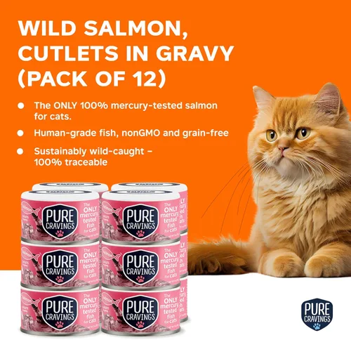 Miniatura 2 de Pure Cravings Comida húmeda para gatos enlatada, filetes de salmón en salsa, 100% probados para mercurio, alimento húmedo para gatos, sin granos