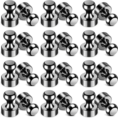 24 imanes de nevera, imanes para refrigerador, pequeños imanes fuertes, imanes de pizarra blanca para refrigerador, pasadores magnéticos para Negro