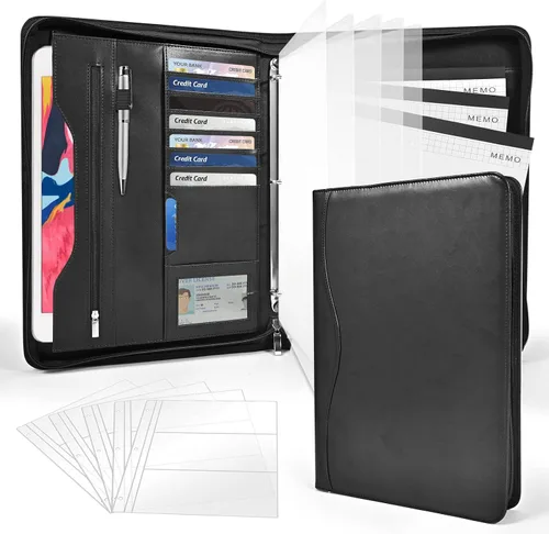 Miniatura 7 de Carpeta portafolios con anillas de 3 anillos, organizador de carpeta con anillas de 3 anillos, carpeta de cuero PU, planificador de negocios