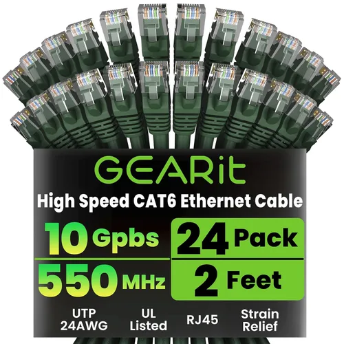 Miniatura 45 de GearIT Cable Ethernet Cat 6 de 1.5 pies y 18 pulgadas (paquete de 24) - Cable de conexión Cat6, cable de conexión Cat 6, cable Cat6, cable Ethernet