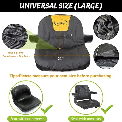 Miniatura 3 de HOMEYA Funda de asiento para cortacésped, resistente al agua, 600D, Oxford, con relleno y bolsillos traseros, para asientos de 16.5 pulgadas