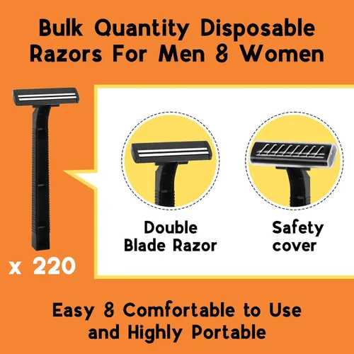 Miniatura 2 de CXYARY 220 piezas de maquinillas de afeitar desechables de doble hoja con tapa de seguridad transparente, paquete de maquinillas de afeitar