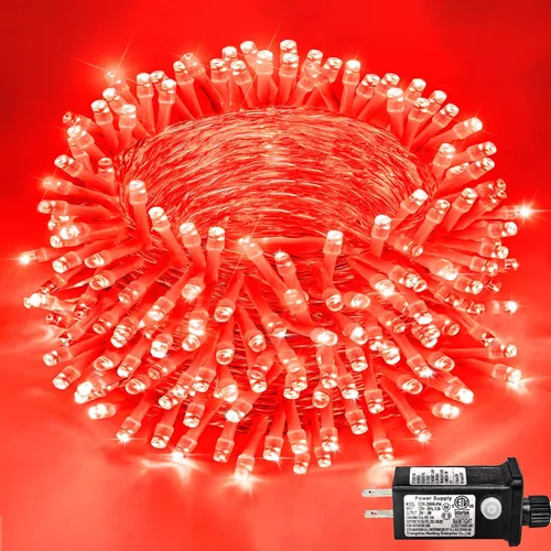 Miniatura 18 de Guirnalda de 120 luces LED rojas impermeables para exteriores, luces de Navidad rojas de 40 pies, 8 modos, cable transparente, guirnalda de luces