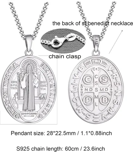 Miniatura 2 de WIOY Collar de medalla de San Benito de plata de ley 925 regalo de joyería católica de San Benito para hombres y mujeres