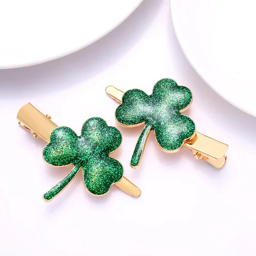 Miniatura 5 de Pinzas para el cabello del Día de San Patricio con diamantes de imitación con purpurina de hoja verde para mujer, pinzas para el pelo de trébol