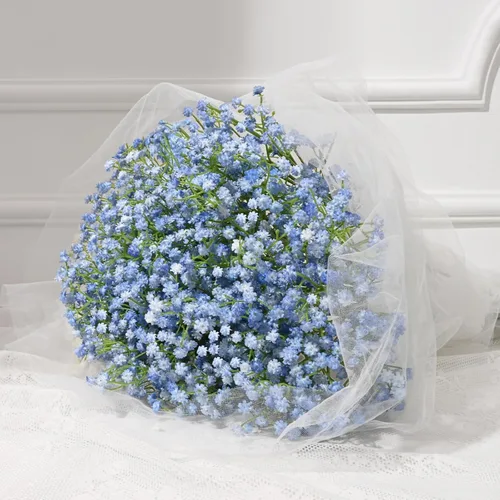 Dolicer 10 piezas de flores artificiales de aliento de bebé, flores artificiales de aliento de bebé de tallo largo azul, paquete a granel de flores