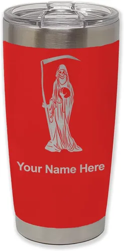 Miniatura 27 de LaserGram Vaso aislado al vacío de 20 onzas, Santa Muerte, grabado personalizado incluido (negro)