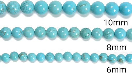 Miniatura 4 de 122 cuentas de piedra natural azul turquesa de 0.236 pulgadas (2 hebras/juego), piedras preciosas redondas auténticas sueltas para hacer pulseras