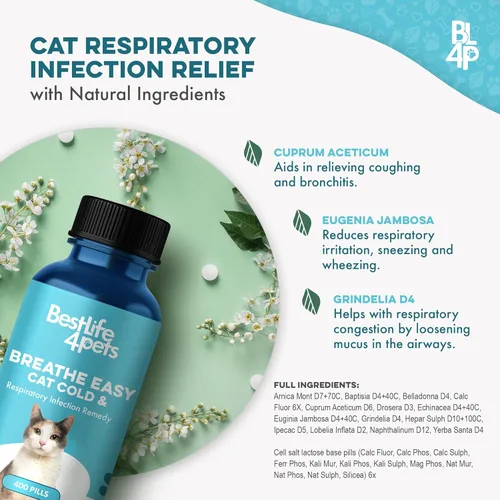 Miniatura 6 de Suplemento Natural para el Confort Respiratorio de Gatos - Apoyo Respiratorio Felino Breathe Easy para Todas las Estaciones, Tos, Congestión Nasal