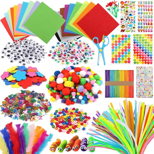 Miniatura 10 de DOITEM Suministros de manualidades con limpiapipas, más de 1000 piezas, incluyendo limpiapipas, ojos googly, pompones, plumas, palos, lentejuelas