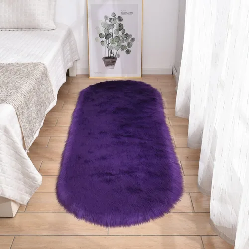 Miniatura 2 de CHITONE Tapete largo de piel sintética rectangular esponjosa para asiento de silla, alfombra ovalada lanuda de piel artificial, sala de estar