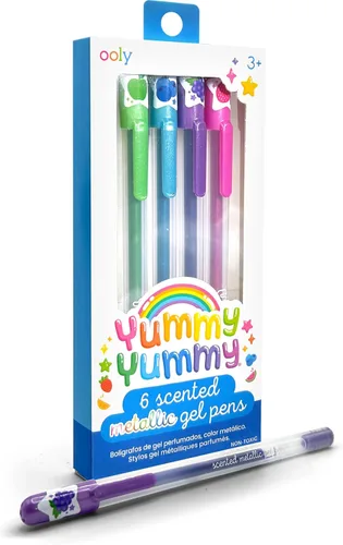 Ooly Yummy Yummy - Juego de 6 bolígrafos de gel perfumados metálicos, con tinta de gel perfumada afrutada, escribe en papel negro, punta de 0.039