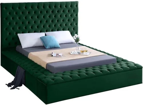 Miniatura 10 de Colección moderna Meridian Furniture Bliss, cama tapizada de terciopelo contemporánea con acolchado de botón profundo y compartimentos de Negro