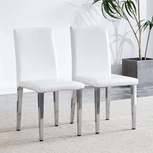 Miniatura 3 de Juego de 2 sillas de respaldo de piel sintética blanca con patas de metal plateado. La combinación perfecta, adecuada para estilos minimalistas