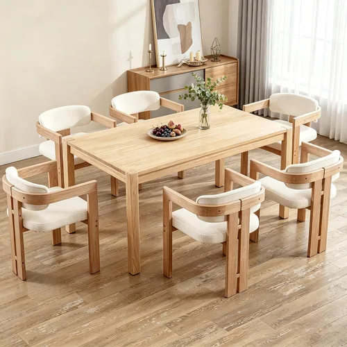 Miniatura 14 de Juego de 4 sillas de comedor modernas de barril, sillas de comedor tapizadas con respaldo curvado y patas de madera, sillas laterales de lino