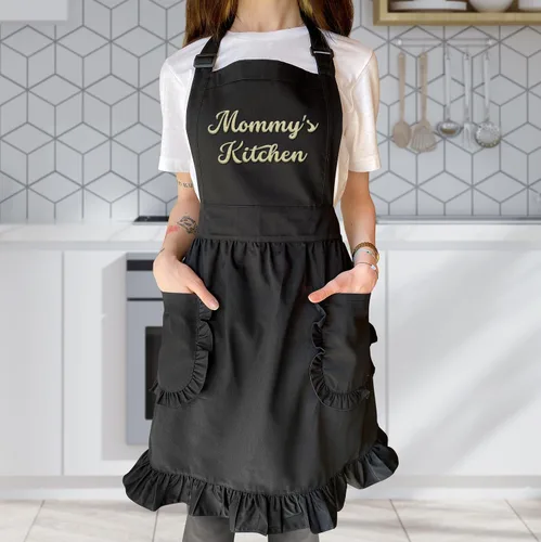 Miniatura 2 de TEEAMORE Delantal bordado personalizado con volantes para cocina, horneado, parrilla, limpieza, disfraz de sirvienta, delantal de mujer con bolsillos