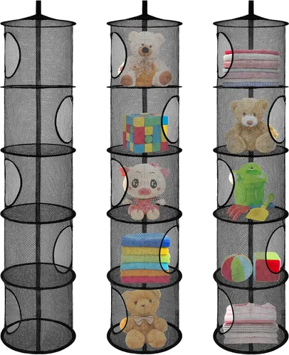 Miniatura 34 de Almacenamiento Colgante para Juguetes de Peluche, Organizador de Almacenamiento de Peluches Plegable para Rincón con 4 Compartimentos, Organizador