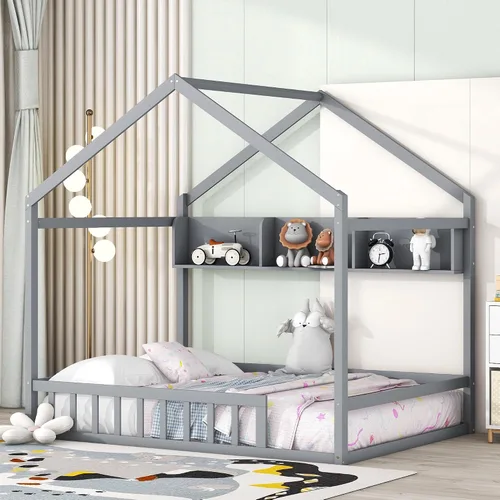 Miniatura 18 de Base de cama de metal de tamaño individual con plataforma en forma de casa de techo, para niños y niñas, soporte de metal resistente, perfecto