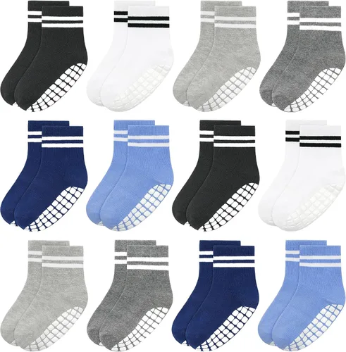 Miniatura 7 de Tphon Calcetines para Niños Pequeños, Calcetines Antideslizantes para Bebés para Niños y Niñas, 12 Pares de Calcetines para Niños Infantes de 6M-10