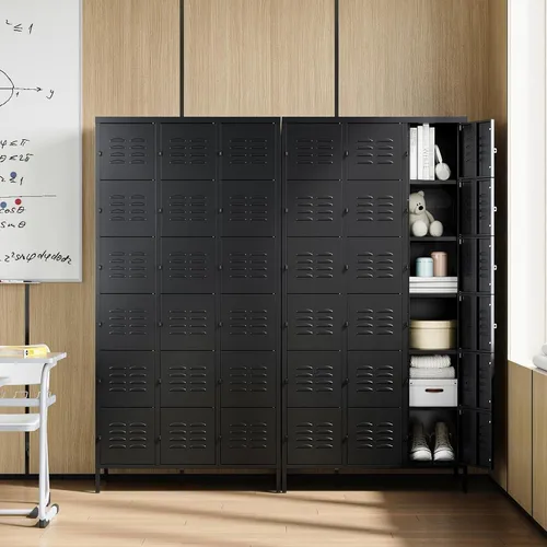 Miniatura 9 de Letaya Taquillas de metal para empleados: armario de almacenamiento de 18 puertas con estantes y gabinete de acero con cerradura para la escuela