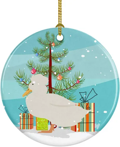 Miniatura 76 de Caroline's Treasures Adorno de cerámica de Navidad pintado o de codorniz chino, decoración colgante de árbol de Navidad verde azulado para el hogar